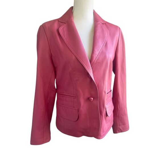 Vintage Pamela McCoy Collections Leather Fuchsia Blazer Jacket S - Picture 1 of 9